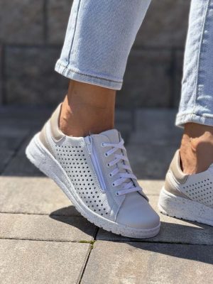 Białe ażurowe półbuty damskie WASAK 720P - Styl miejski