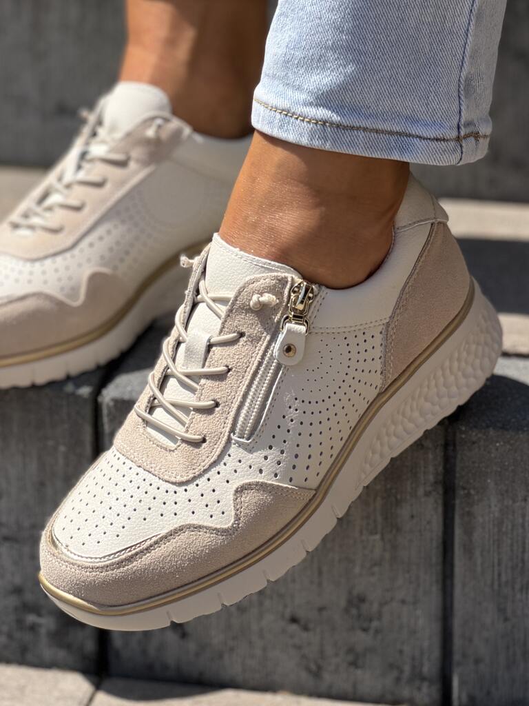 Skórzane białe sneakersy na koturnie Filippo DP7605/26 - Na jesień