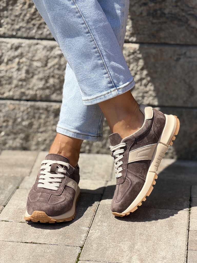 Brązowe sneakersy damskie skórzane na platformie Vinceza 93219 - Na zimę