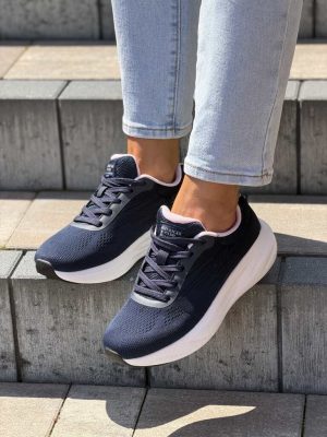 Granatowe sneakersy damskie American Club HA90 NAVY/PINK - Styl sportowy