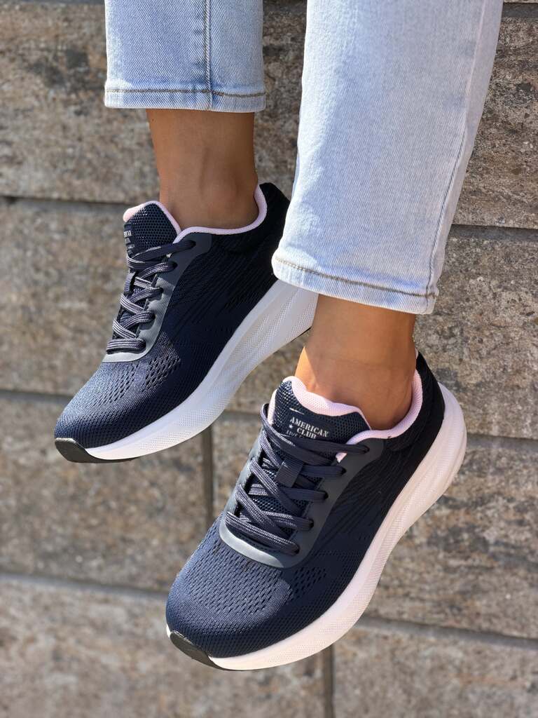 Granatowe sneakersy damskie American Club HA90 NAVY/PINK - Do jeansów