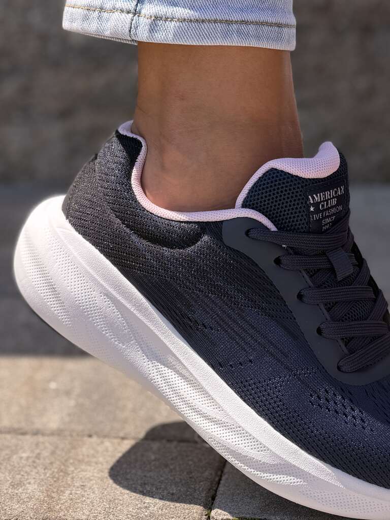 Granatowe sneakersy damskie American Club HA90 NAVY/PINK - Na jesień