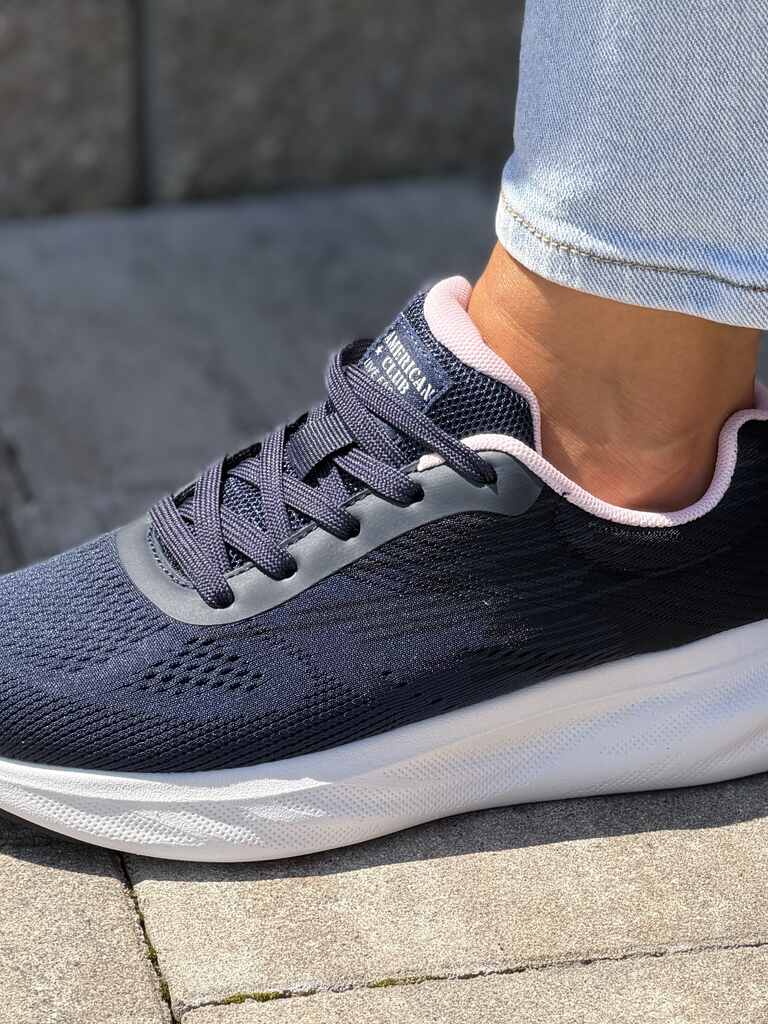 Granatowe sneakersy damskie American Club HA90 NAVY/PINK - Styl miejski