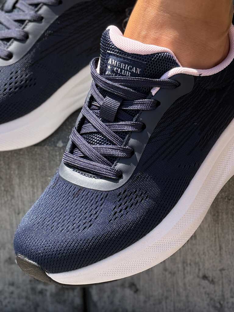 Granatowe sneakersy damskie American Club HA90 NAVY/PINK - Na wiosnę