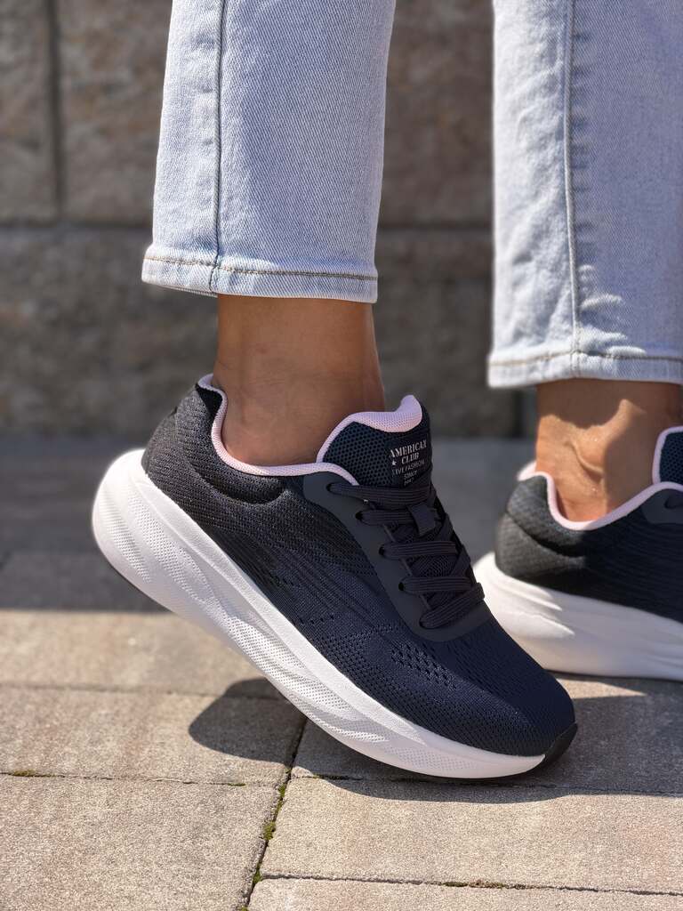 Granatowe sneakersy damskie American Club HA90 NAVY/PINK - Styl casualowy