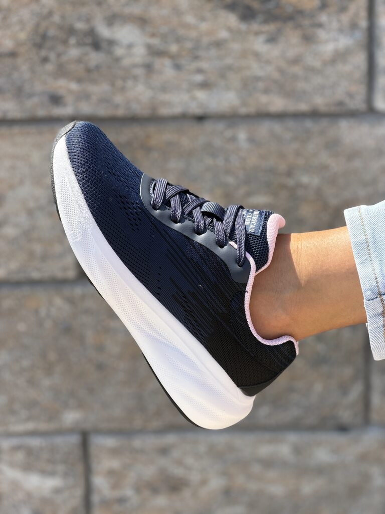 Granatowe sneakersy damskie American Club HA90 NAVY/PINK - Do sukienki