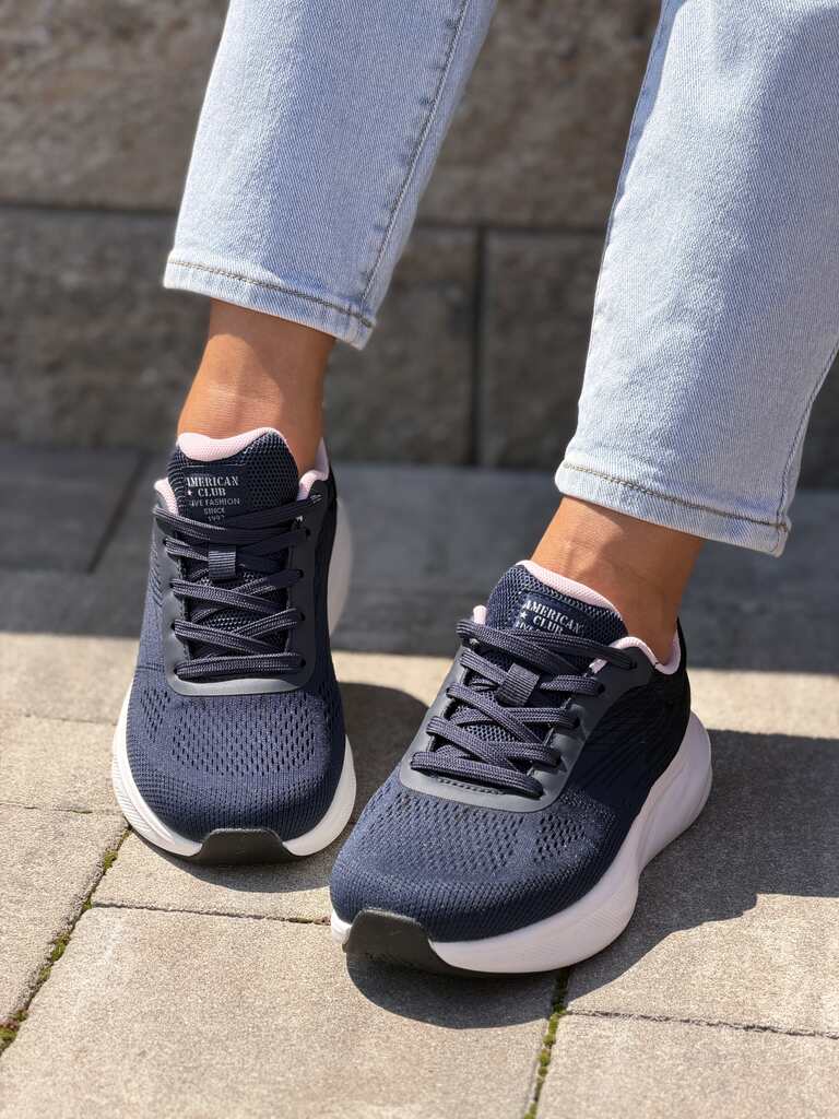 Granatowe sneakersy damskie American Club HA90 NAVY/PINK - Na lato
