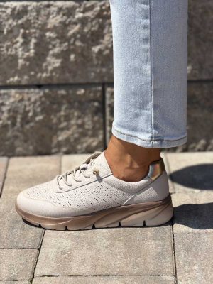 Szare skórzane sneakersy damskie z dziurkami Sergio Leone SP-002 - Styl casualowy
