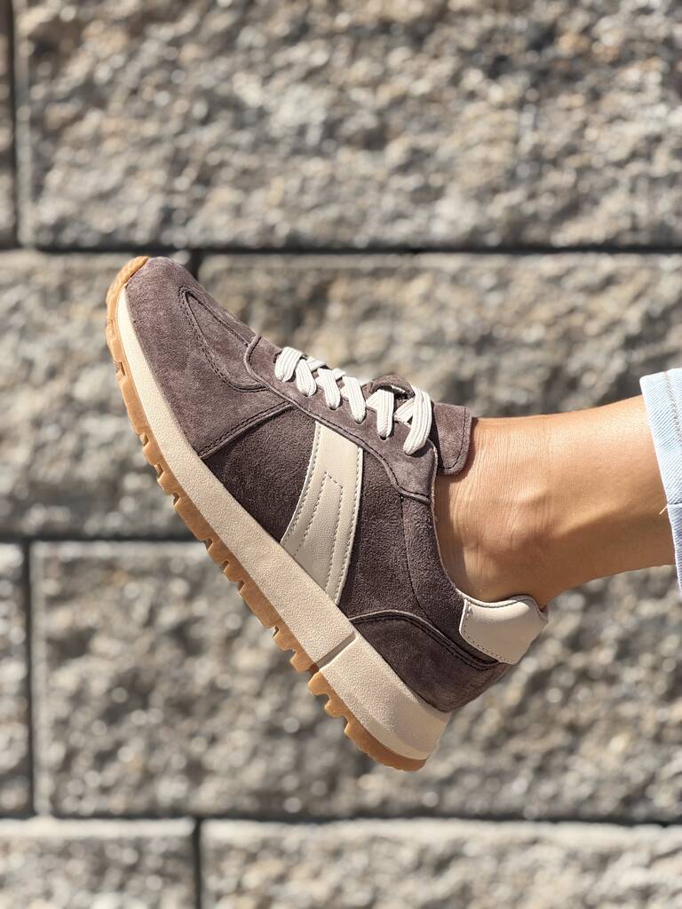 Brązowe sneakersy damskie skórzane na platformie Vinceza 93219 - Na lato