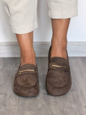 Brązowe zamszowe mokasyny damskie barefoot Siwiecki JH756 - Styl klasyczny