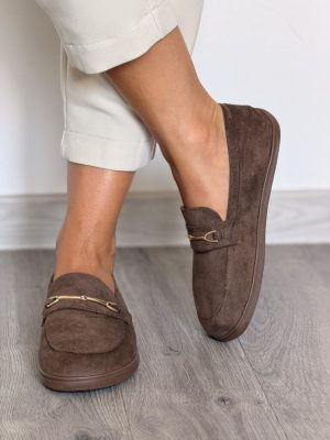 Brązowe zamszowe mokasyny damskie barefoot Siwiecki JH756 - Styl elegancki