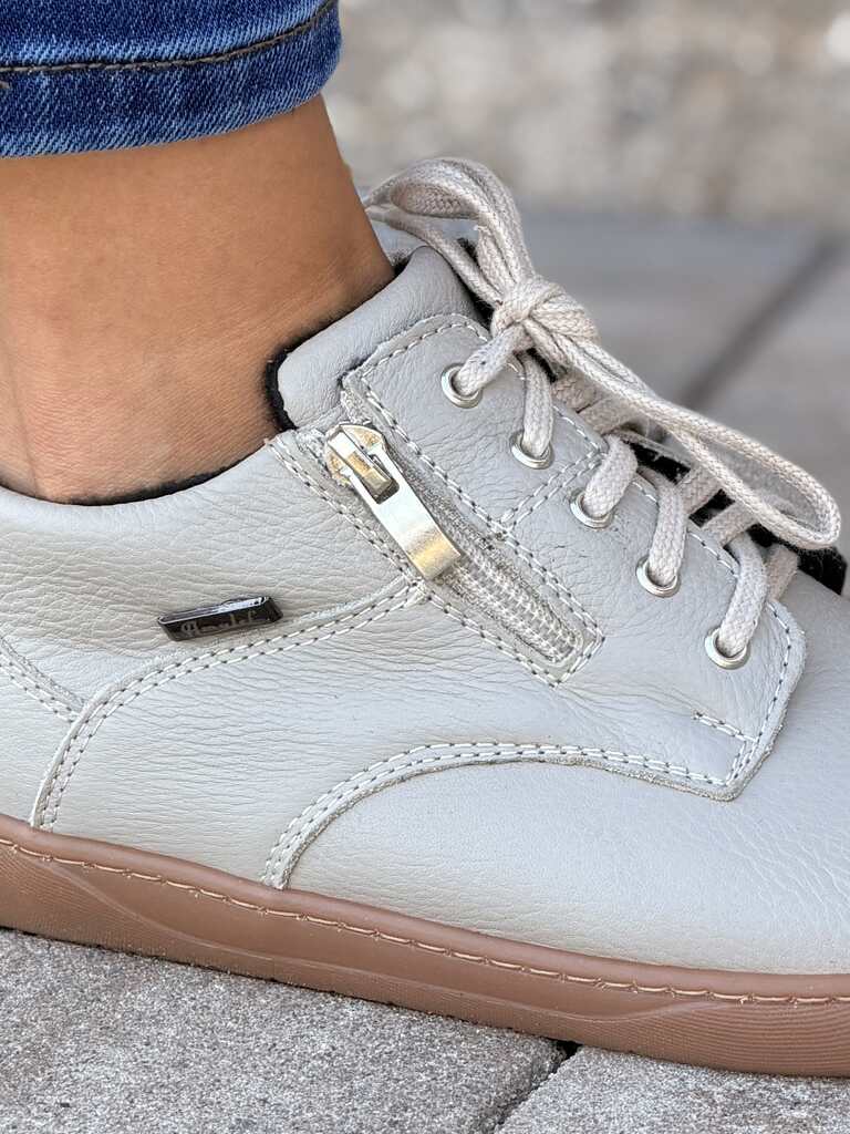 Szare skórzane półbuty damskie barefoot sznurowane na płaskiej podeszwie Amulet 349 - Na wakacje